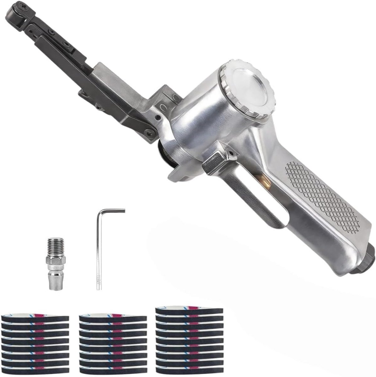 SnelShoppen - Stationaire Compressed Air Belt Sander met 360 Graden Draaibare Handgreep, Mini Polijstmachine, Handband Schuurmachine voor Hout, Vinger