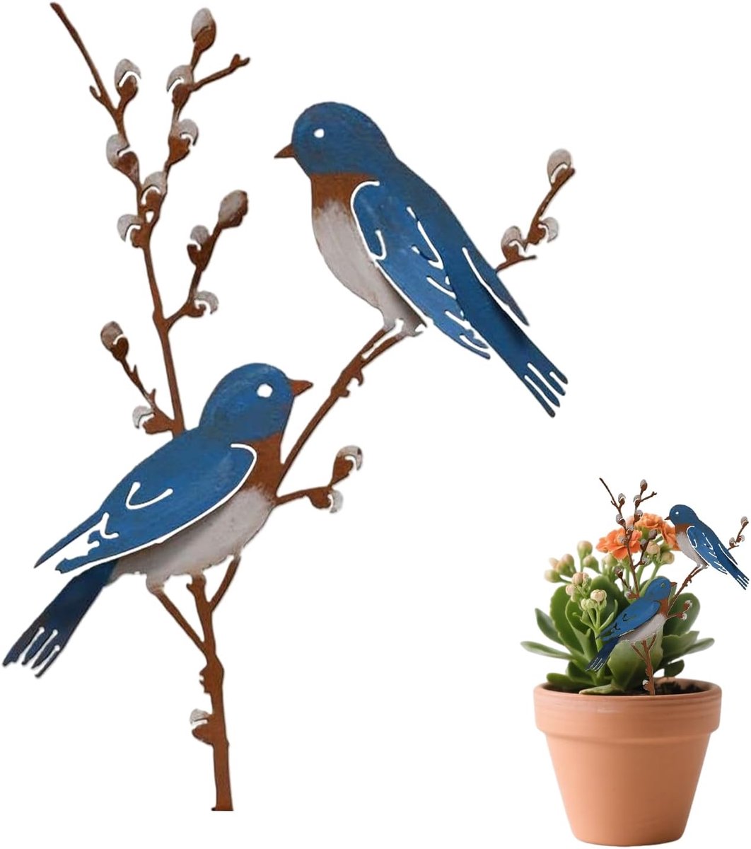 SnelShoppen - 1 Stuk Tuin Decoratie Vogel, 30 cm Metalen Tuinfiguur, Weerbestendig Blauw Vogel voor Buiten, Tuin, Terras en Bloembedden