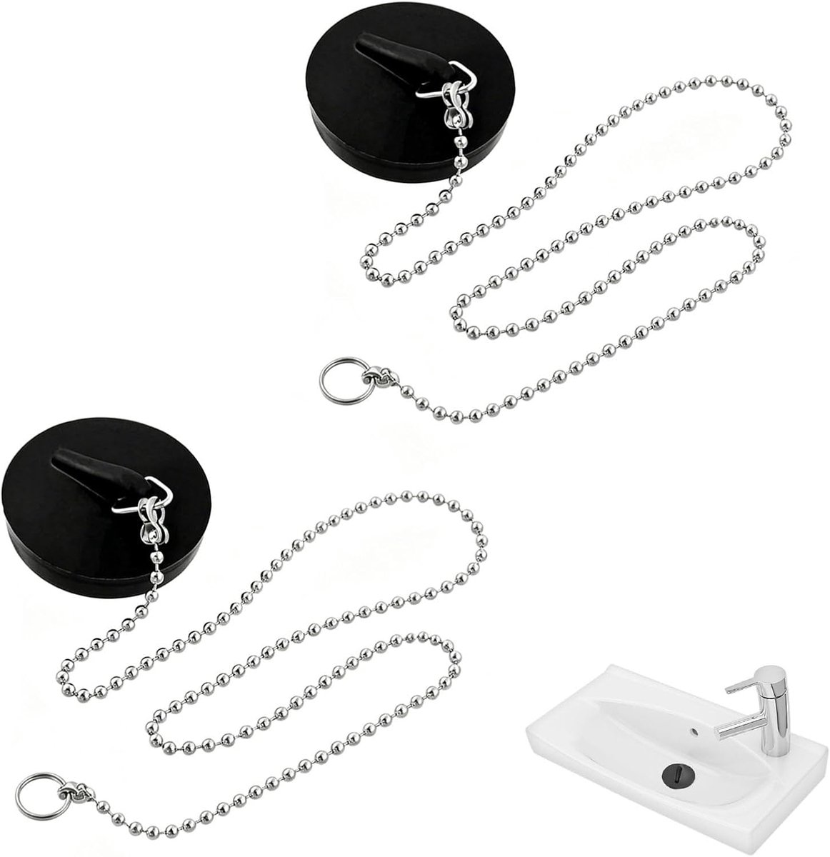 SnelShoppen - Drain Stops 2 Stuks - Afvoerstopper 40-45mm - Rubber Stopper voor Badkamer en Keuken met 40 cm Ketting - Ideaal voor Wastafel en Badkuip