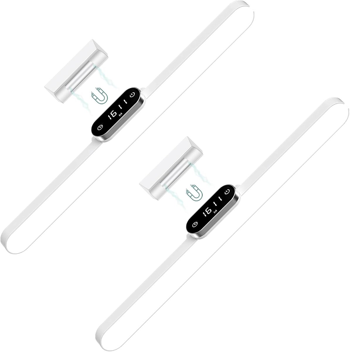 KZQ Magnetische Ledlampen 2 Stuks, Draadloos Oplaadbaar Onderkastlampje met Tijdweergave, 3 Kleurtemperaturen en Stapsgewijs Dimmen, 80° Verstelbare Hoek, Voor Keuken, Slaapkamer en Studentenkamers