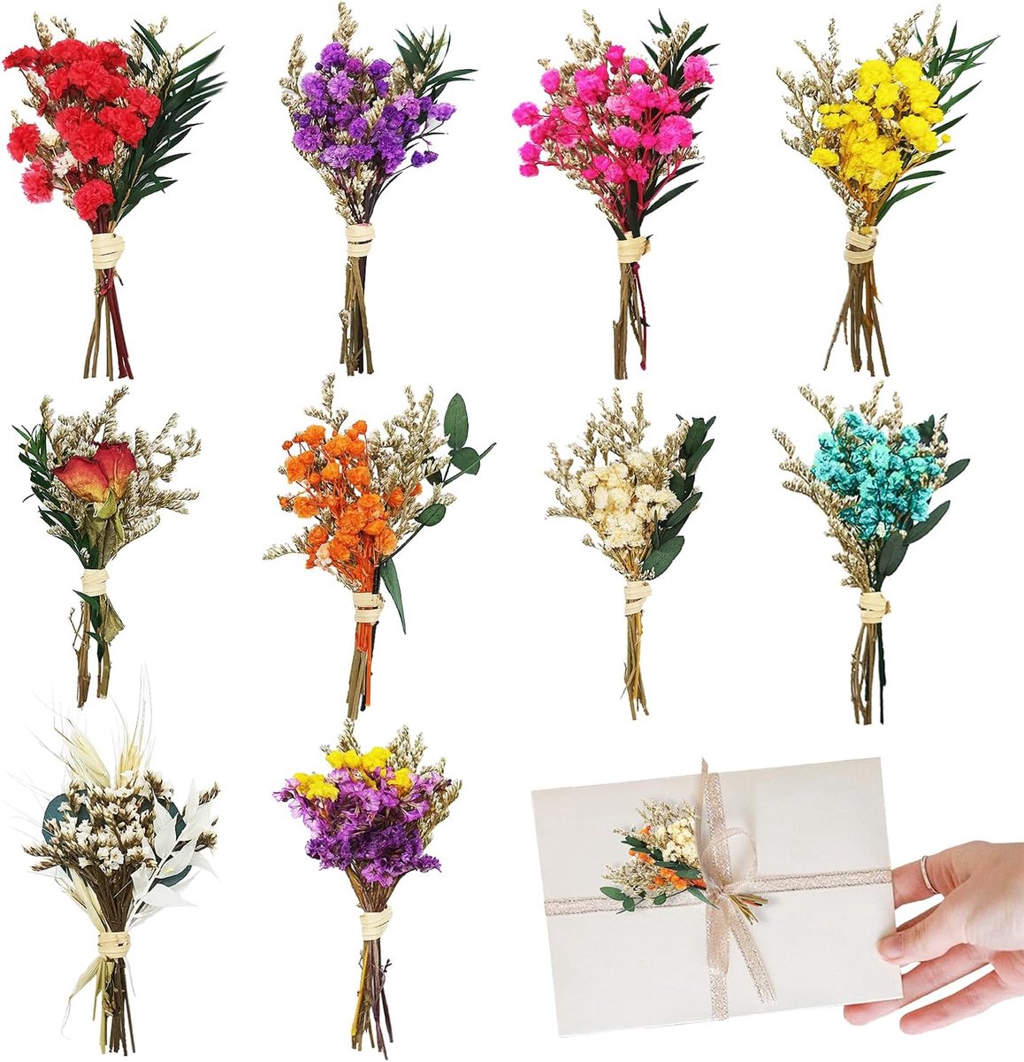 SnelShoppen - Pack van 10 Gedroogde Bloemen, Mini Mix van Natuurlijke Gedroogde Bloemen, Geschikt voor Vazen, Ambachten, Trouwen, Fotografie Decoratie