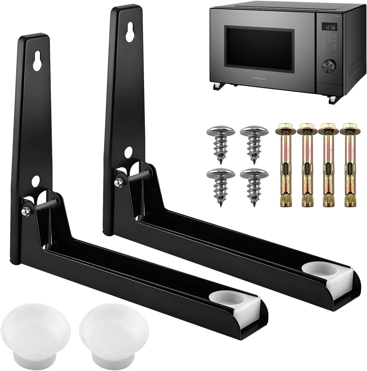 SnelShoppen - Set van 2 Wandbeugels voor Magnetron | Verstelbare RVS Houder voor Magnetron en Mini Oven | Zwart en Duurzaam
