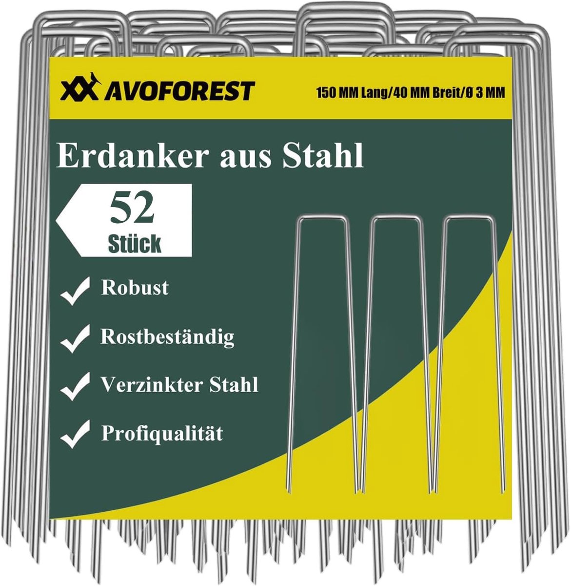 SnelShoppen - Pack van 110 Gegalvaniseerde Stalen Grondankers Tuinpinnen 150 x 40 x 3 mm met Handschoenen Anti-roest voor Onkruiddoek, Tuinfleece, Cam