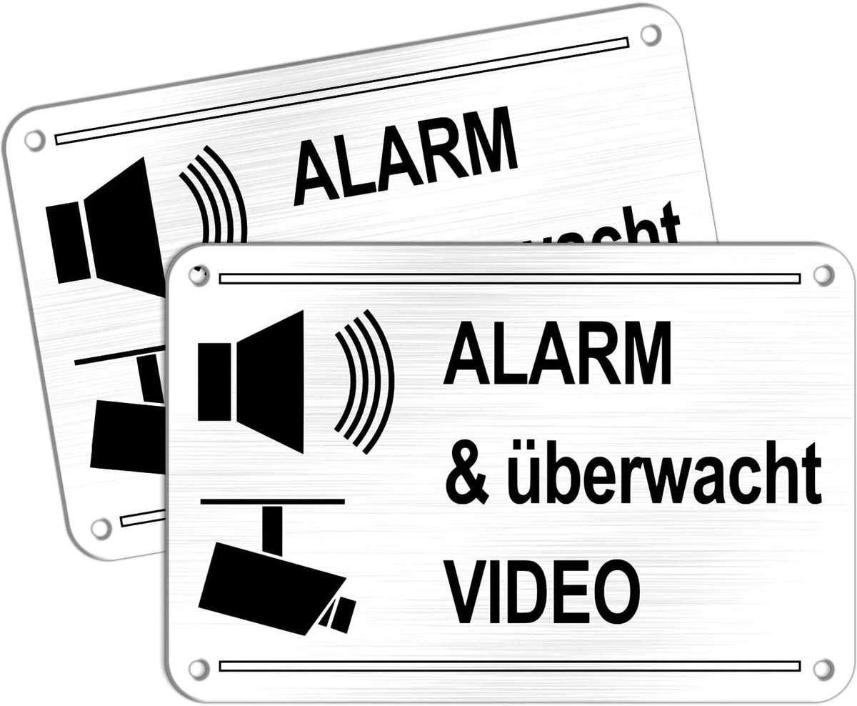 SnelShoppen - Sign This House is Alarm Secured en Video Geobserveerd 15cm RVS Aluminium Waterdicht UV Bestendig x2