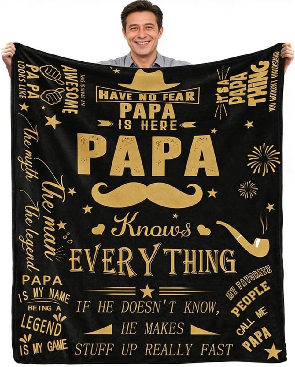 SnelShoppen - Manta voor Papa - Persoonlijk Cadeau voor Vader - Zachte Manta met Boodschappen van Liefde - Perfect voor Verjaardag, Feestdagen of Gewo