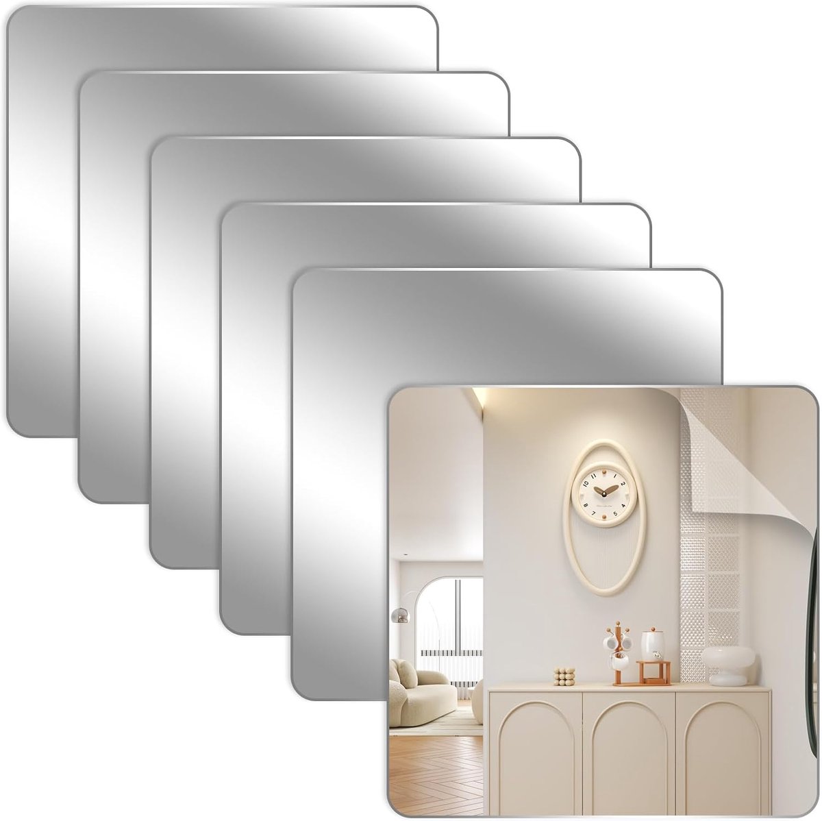SnelShoppen - 6 Stuks Zelfklevende Acryl Spiegel 15x15 cm - Onbreekbare Decoratieve Muurspiegel - Voor Woonkamer, Slaapkamer, Badkamer, Kast