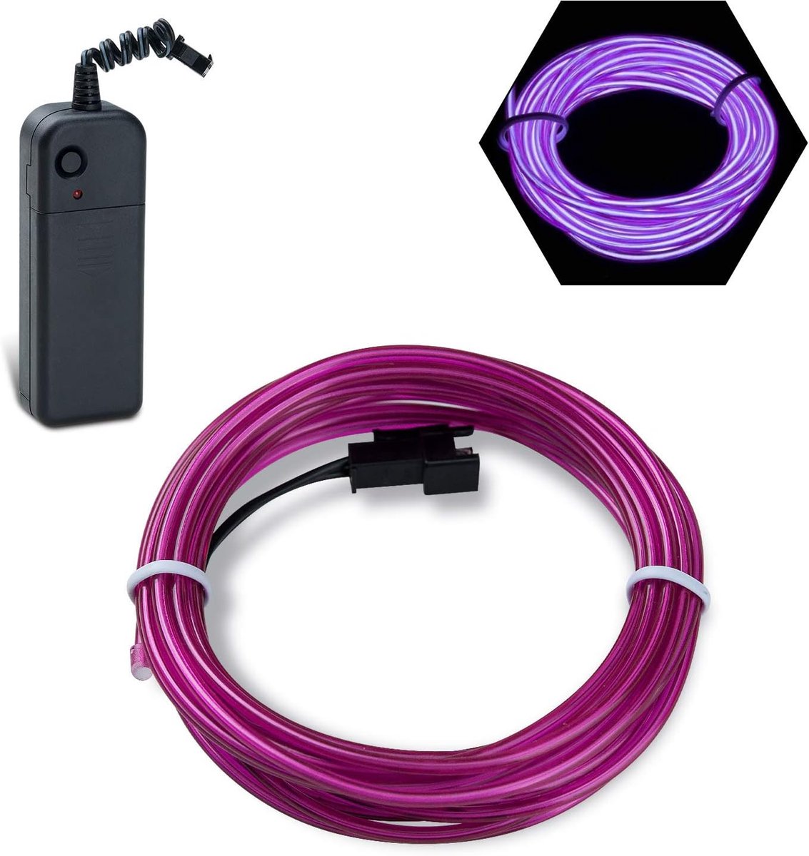 SnelShoppen - Flexibele Neon Verlichting Draad String Lights EL Kabel 3 Modi 3m Paars voor Feest, Tuin, Camping, Decoratie