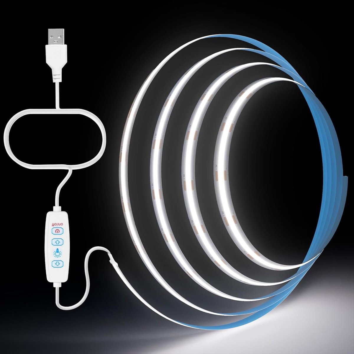 SnelShoppen - COB LED Strip USB 5V 1m Koud Wit Dimbaar CRI85+ 8mm Breed Flexibele LED Strip voor TV Achtergrond, Keuken, Woonkamer, Feest, DIY Decorat