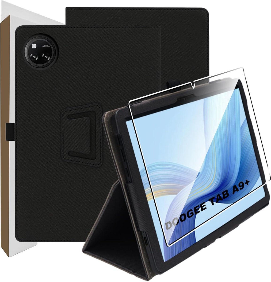 SnelShoppen - Ultra Dunne PU Tablet Case voor 11 Inch Doogee Tab A9+/A9 Pro+ - Beschermende Hoes met 9H Krassenbestendige Film en Verticale Stand - Zw