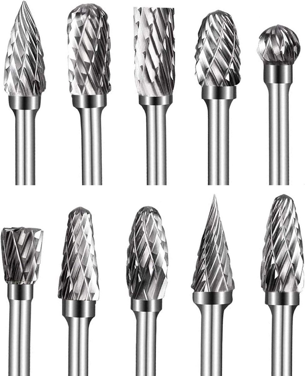 SnelShoppen - 10pcs Dubbele Snit Tungsten Carbide Frees Cutter Set 1/8 Inch, 6mm Slijpkoppen voor Houtbewerking, Metaal Polijsten, Graveer- en Boortoe