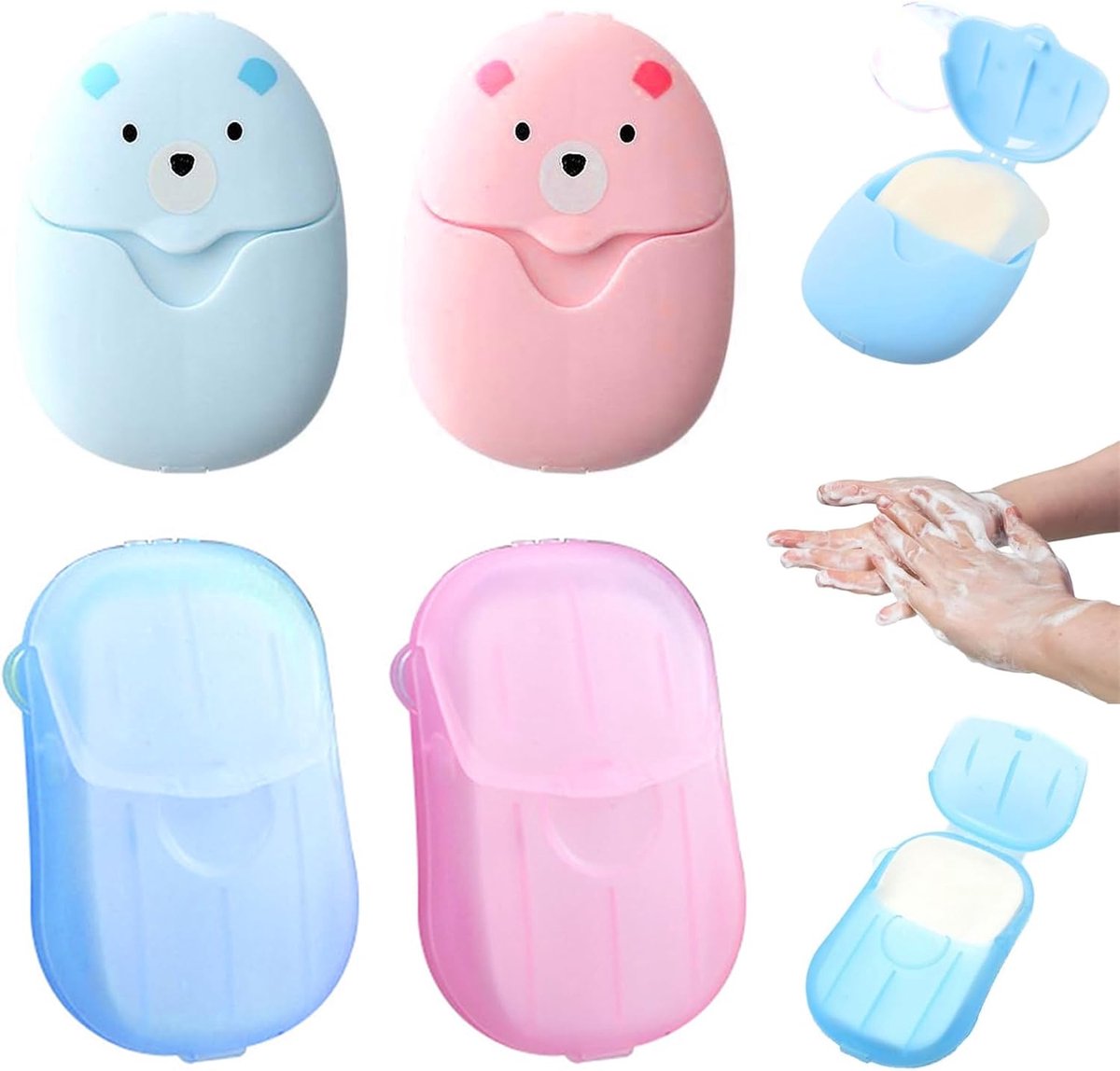 SnelShoppen - Draagbare Zeepblaadjes Set, 4 Mini Zeepdoosjes, Reiszeepdozen, Hygiënische Papieren Vellen voor Handen, Gezicht en Douche, Ideaal voor R