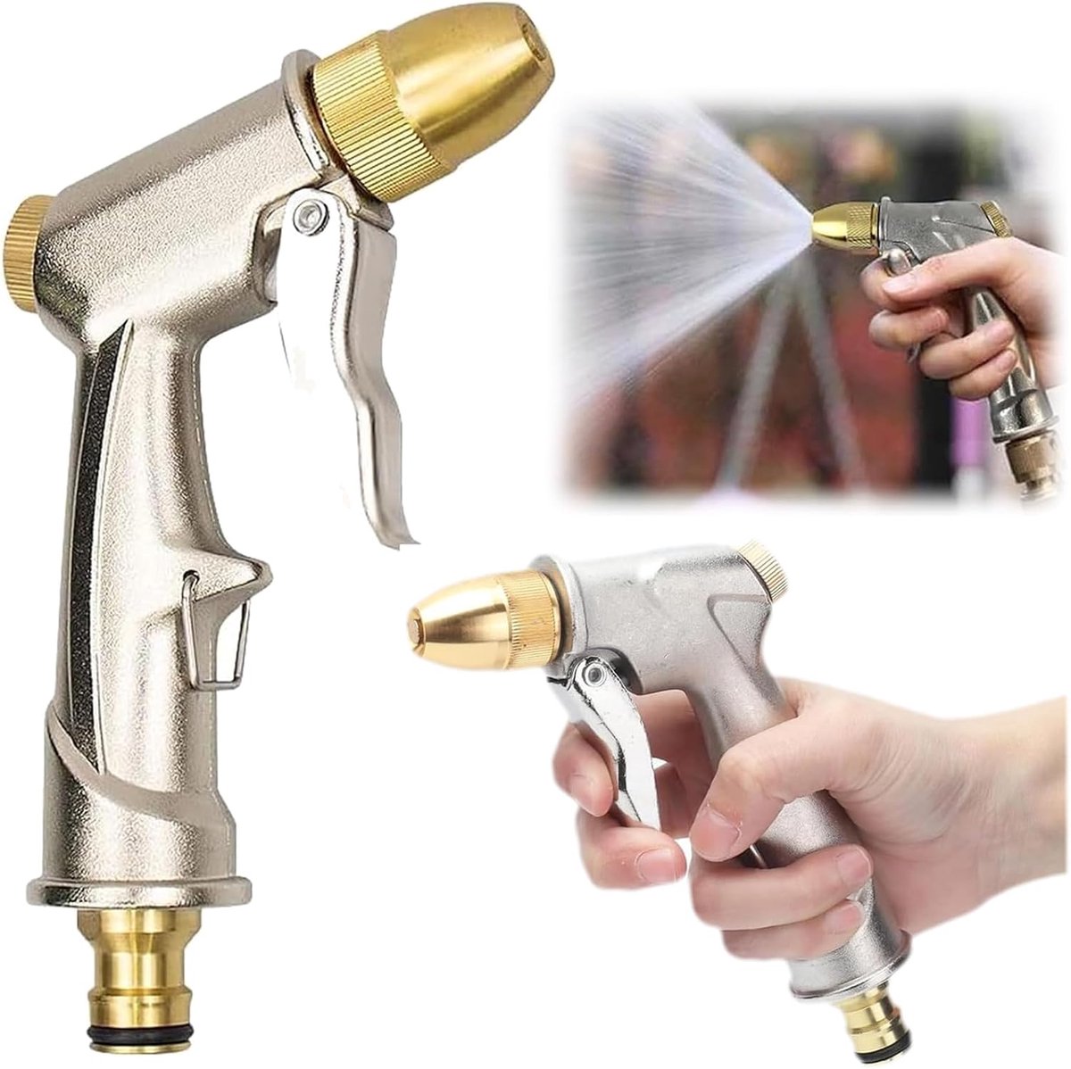 SnelShoppen - Tuinspuitpistolen met 4 Irrigatiepatronen - Verstelbare Waterstroom - Metalen Tuinspuit voor Tuinirrigatie, Autowassen en Huisdierdouche