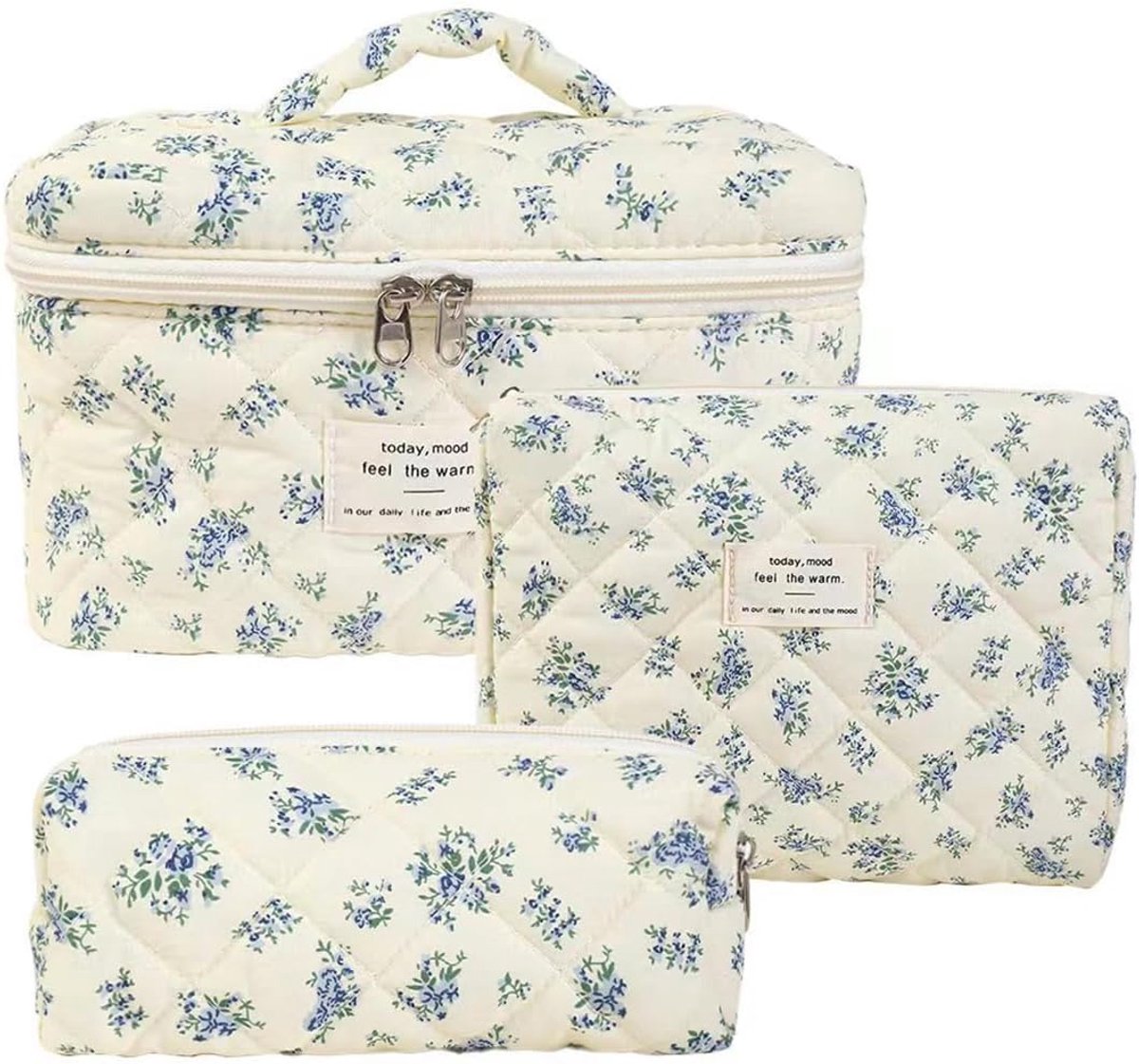 SnelShoppen - Pack van 3 Katoenen Toilettassen, Duurzaam en Comfortabel, Diverse Capaciteiten voor Reizen en Lichaamsverzorging, Toilettas voor Vrouwe