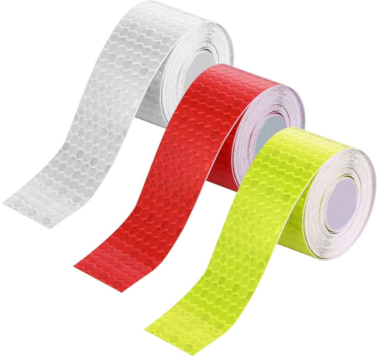 Thijox - 3 Stuks Reflecterend Plakband Rood Geel Wit 2 cm x 3 m Waterdicht PVC voor Voertuigen Helmen Kleding Veiligheid en Zichtbaarheid