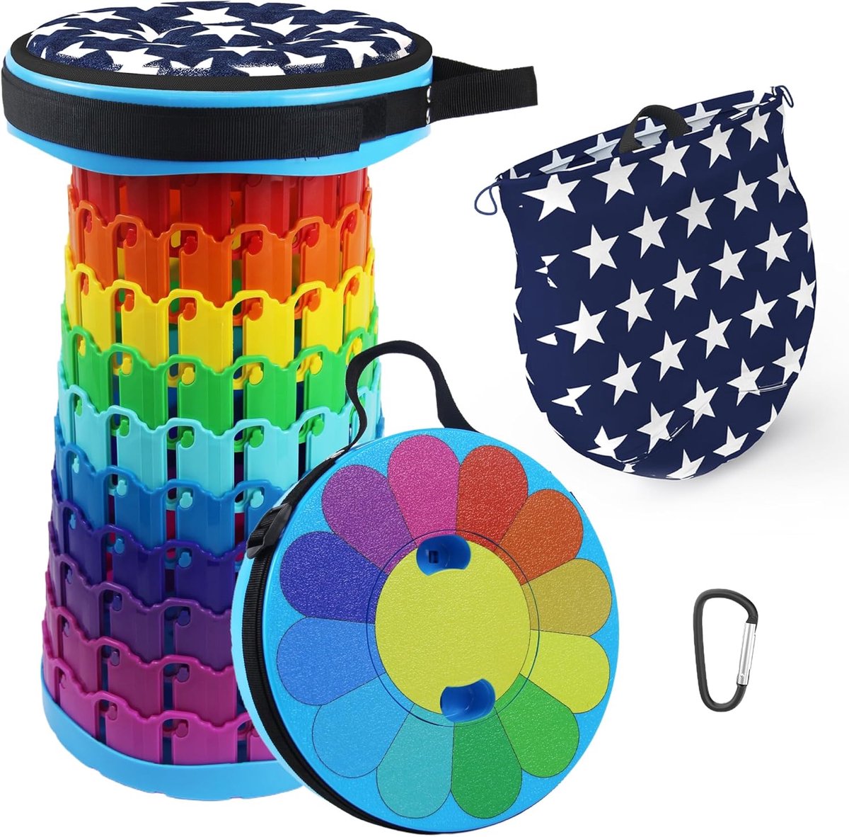 SnelShoppen - Vouwkruk met Kussen, Telescopische Opvouwbare Campingstoel, Carabiner en Draagtas, Lichtgewicht en Draagbaar, Voor Barbecue, Vissen, Wan
