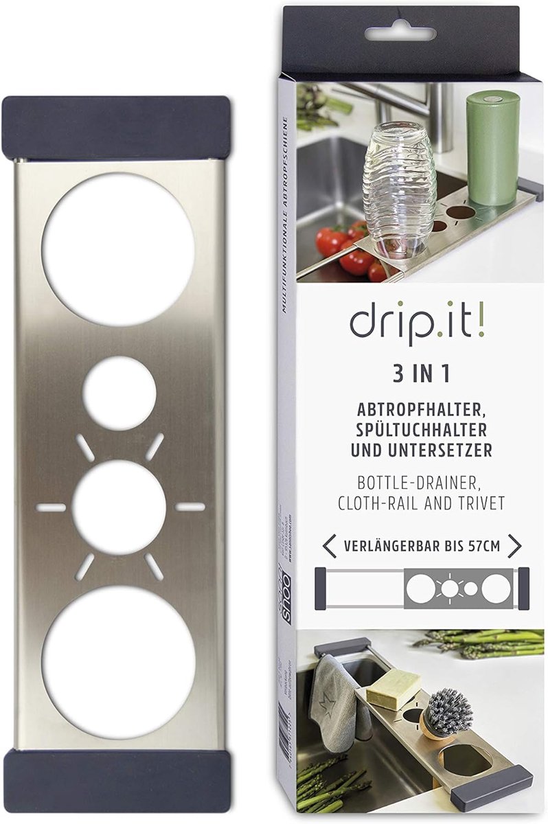 SnelShoppen - Multifunctionele RVS Drainer Over de Wastafel voor Flessen, Afwasrek en Organizer, Uitschuifbaar van 32,5 tot 56,5 cm, Ruimtebesparend,