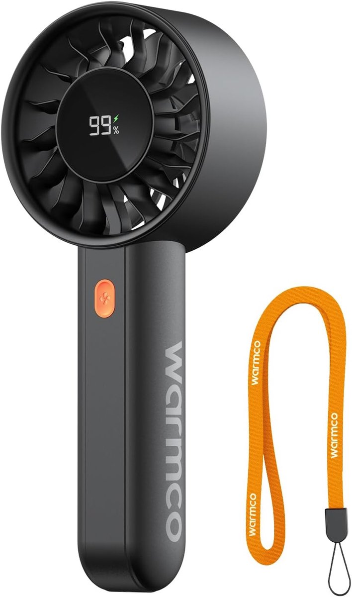 Thijox - Warmco Handventilator 5000 mAh Accu, Draagbare Mini-Ventilator, USB-Oplaadbaar, Stil met 4 Standen, 18 Uur Batterijduur, LED-Display, Standaa