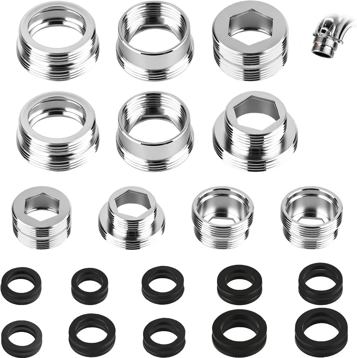 SnelShoppen - 10 Stuks Mengkraanadapter Set - Messing Kraanadapters met 20 Rubber Afdichtingen voor Tuinslang, Waterfilter, Irrigatieslang en Keuken g