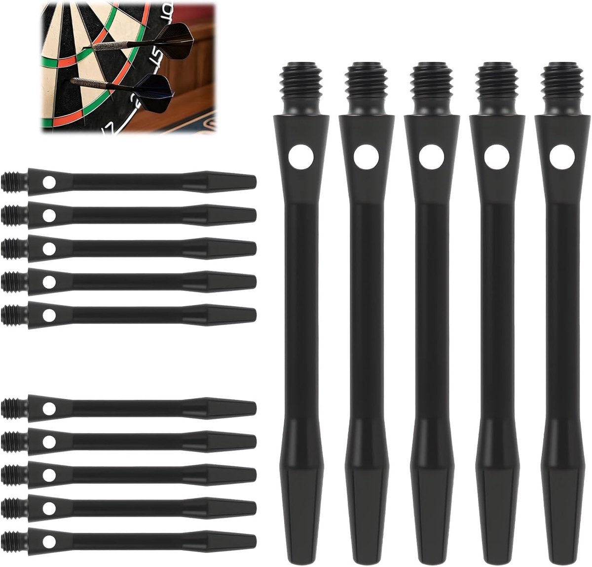 SnelShoppen - 15 Stuks Dartschachten Zwart, Aluminium Shafts 45 mm, Metalen Dartaccessoires met 2BA Schroefdraad, Duurzaam en Stabiel voor Soft en Sta