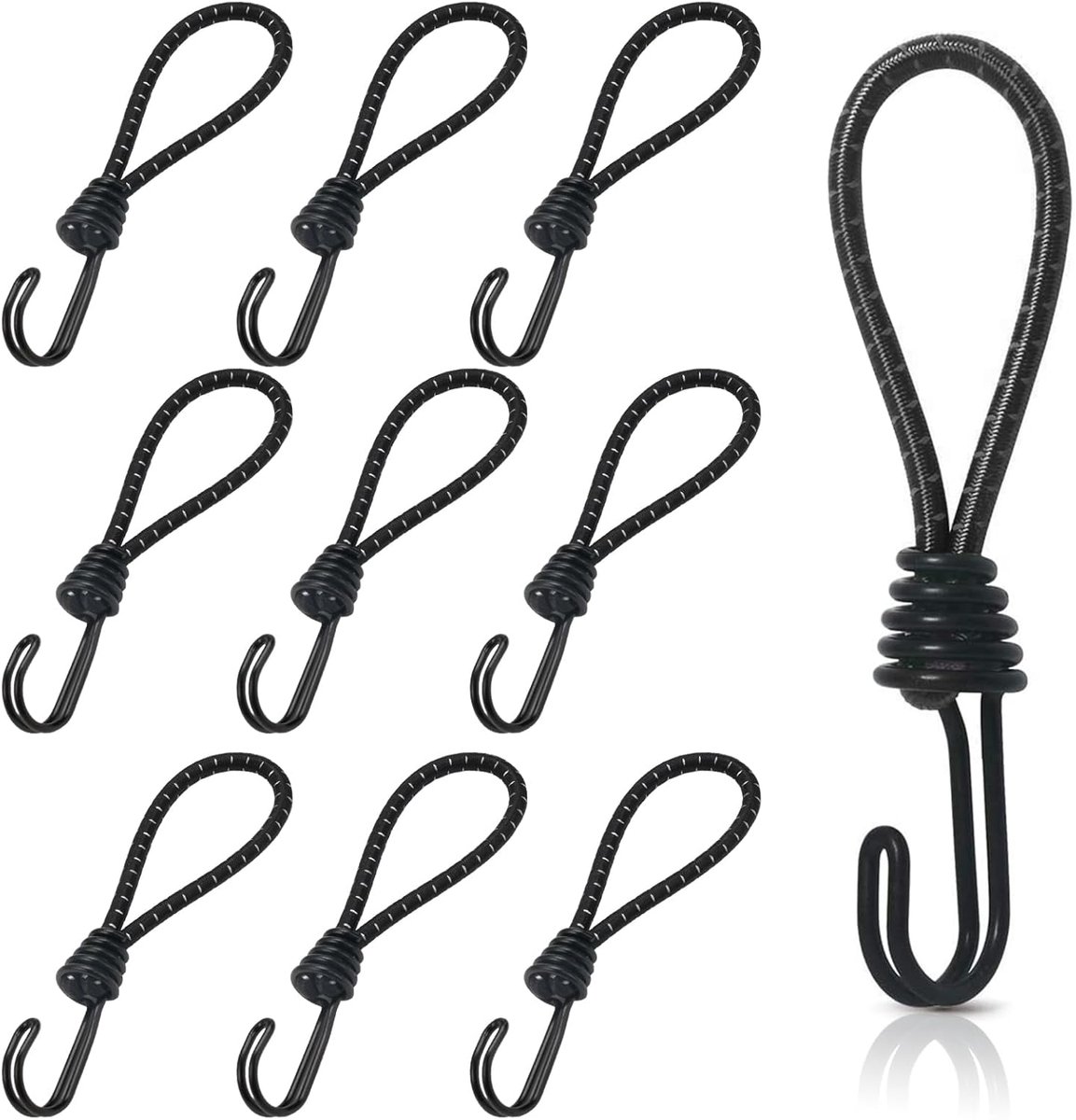 Thijox - 10 Stuks Dekzeilspanner met Haak, Extra Sterke Expanderhaak 16 cm, Zware Rubberen Spanner voor Dekzeilen, Netten, Spandoeken, Zwart, Duurzaam