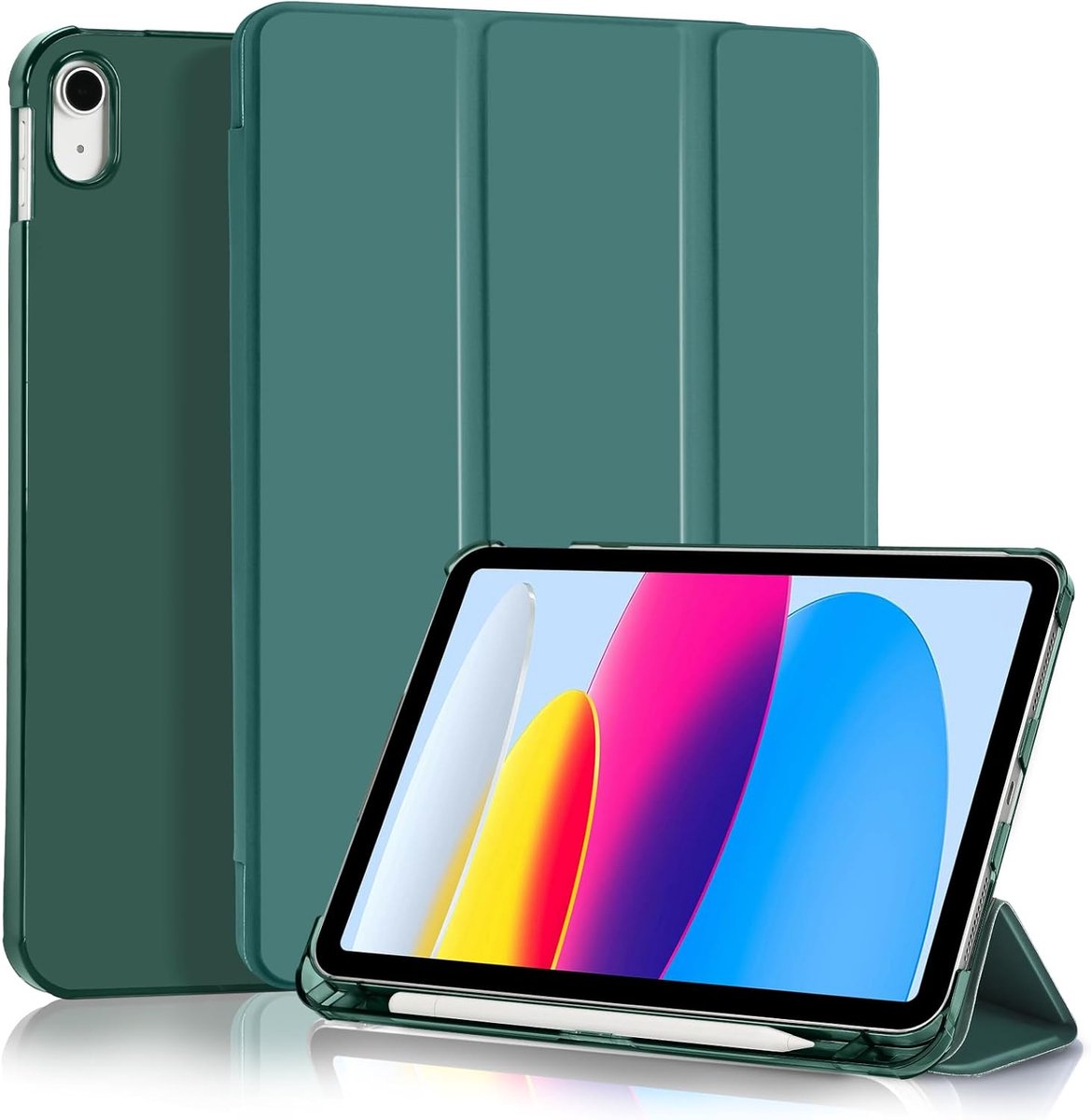 SnelShoppen - Slimme iPad Case voor A16 11 inch 2025 & 10.9 inch 2022 - Beschermende Hoes met Penhouder, Translucent Matte Hard Shell, Nachtgroen