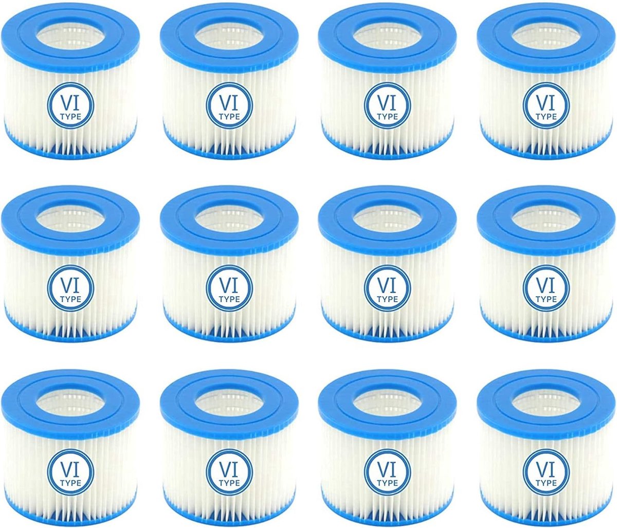 SnelShoppen - VI Vervangingsfiltercartridge voor Zwembaden, Filter voor Lay-Z-Spa, Bestway Flowclear, 12 Stuks, 104mm, Hoogwaardige Kwaliteit, Optimal