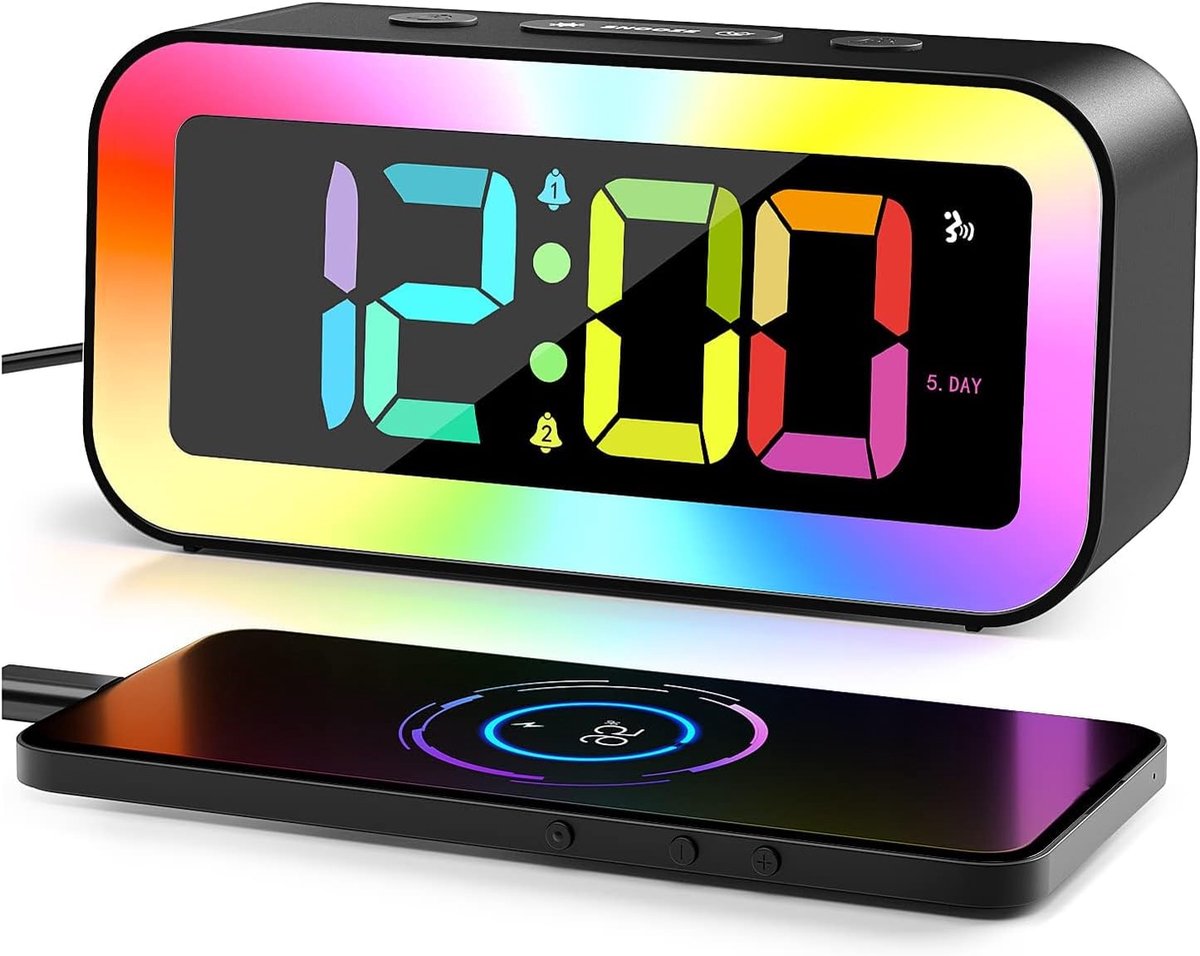 Thijox - Lichtwekker voor Kinderen, Digitale Wekker met RGB-kleuren, Instelbare Helderheid, Spraakbediening, 12/24 Uur Weergave, USB-poort, Storingsge