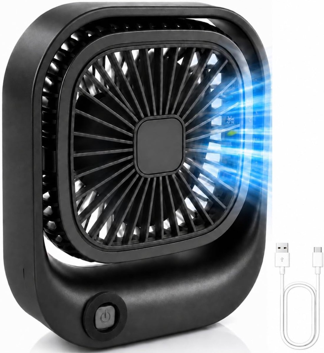 Thijox - Draagbare Tafelventilator USB-C Oplaadbaar | Compact & Lichtgewicht | 3 Snelheden | 600 mAh Accu | Perfect voor Thuis, Kantoor, Studeren & On