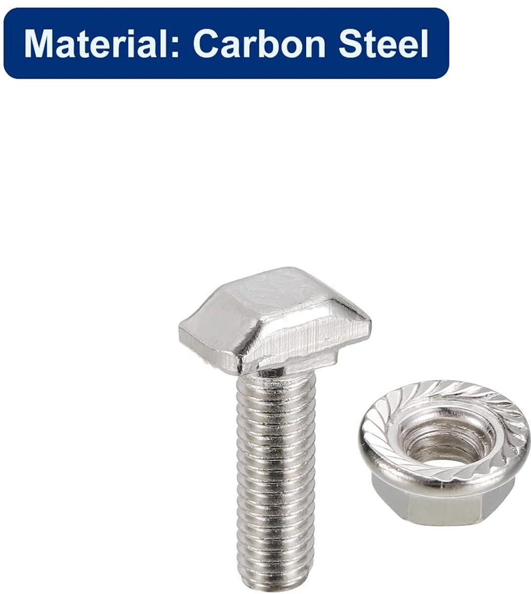 SnelShoppen - M5 x 16mm T-Slot Mortise Bolts en Hexagonale Flensmoeren Set - 10 Stuks Hammer Head T-Bolts voor 20 Series Aluminium Profielen - Ideaal