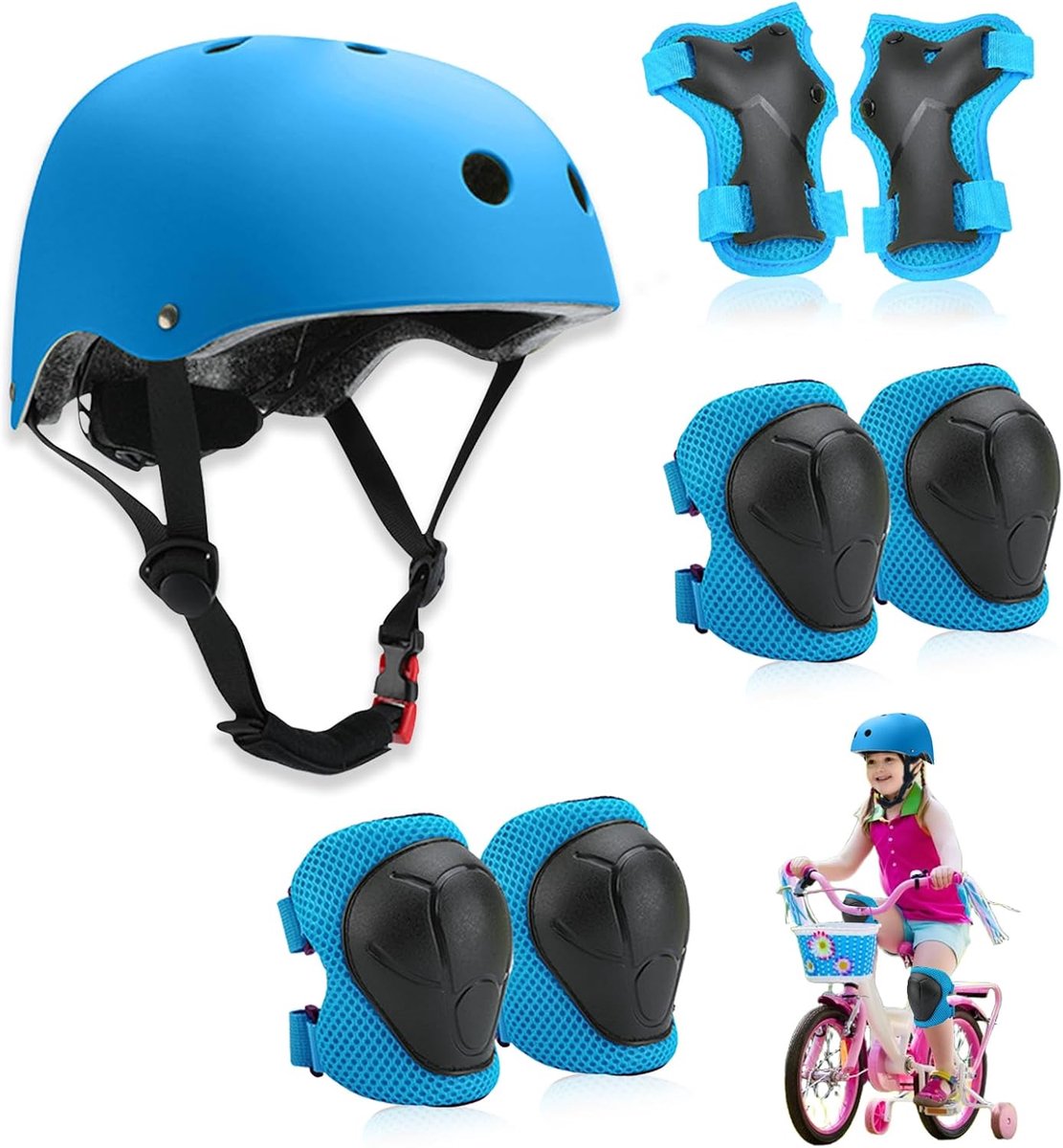 SnelShoppen - Kids Beschermset met Helm, Knie- en Elleboogbeschermers, Verstelbaar en Ademend, Perfect voor Inline Skaten, Fietsen en Skateboarden voo