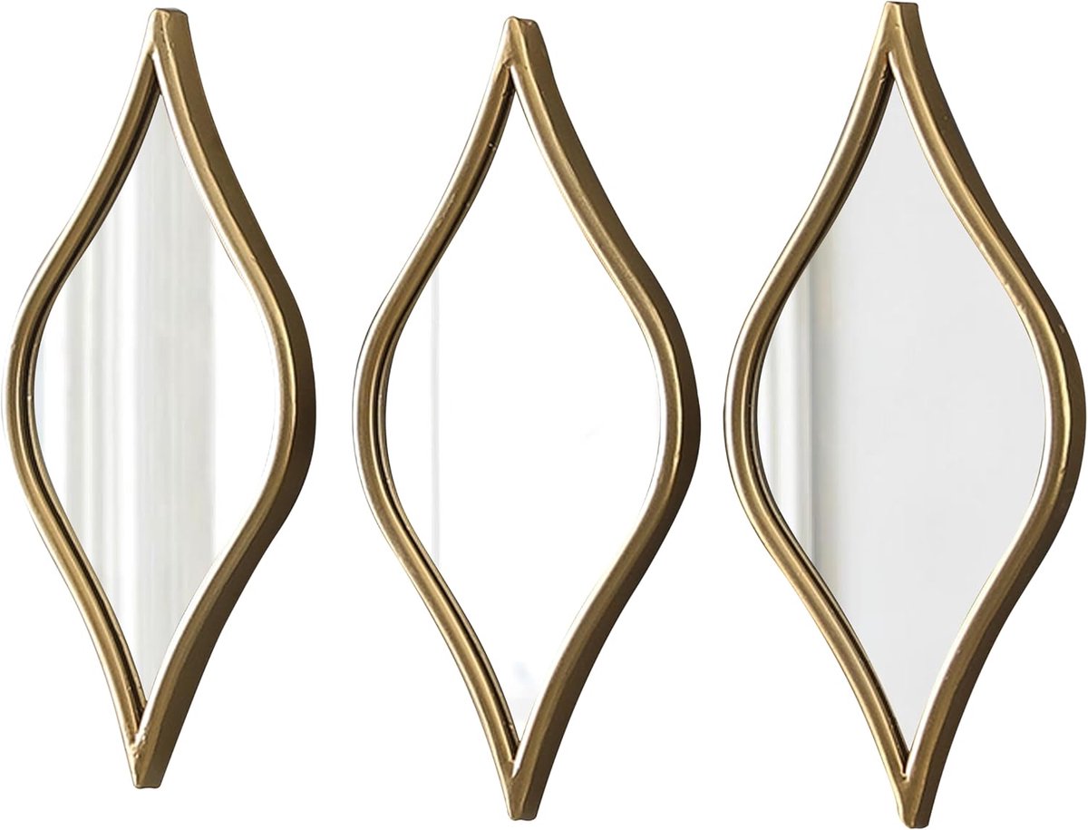 SnelShoppen - 3-delige Gouden Vintage Wandspiegel Set - Decoratieve Spiegels met Uniek Verweerd Frame - Perfect voor Huisdecoratie, Landelijke Stijl,
