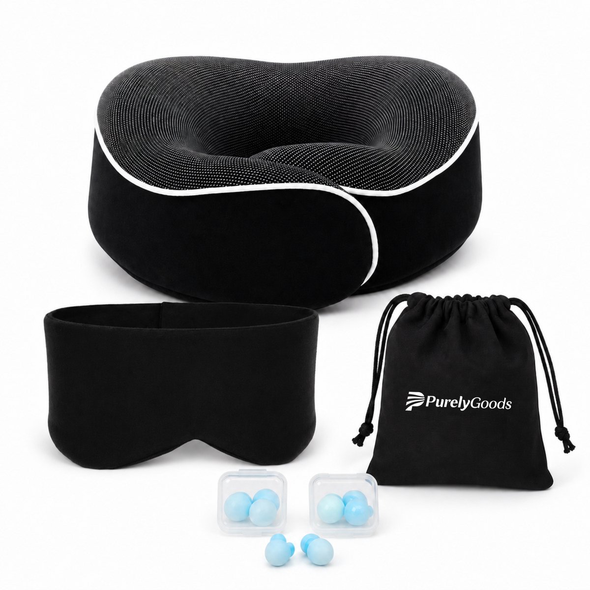 PurelyGoods® Nekkussen Reisset - 28 cm - Masker & 10 Paar Oordoppen