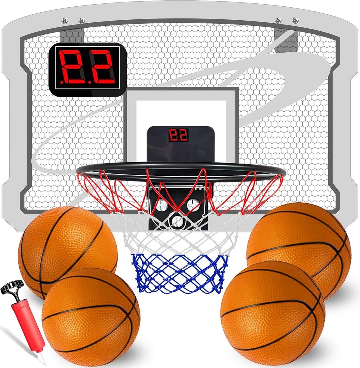 Basketball Basket voor Kinderen en Volwassenen - Indoor Wandbasket met Elektronische Scorebord voor Sport en Spelletjes (Grijs)