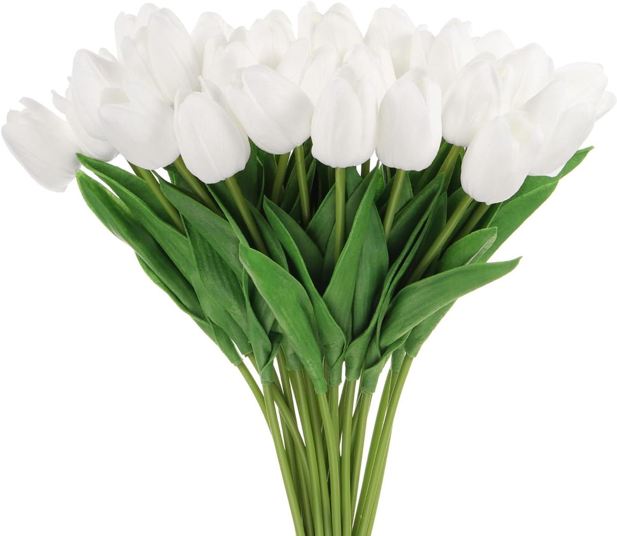 SnelShoppen - 24 Stuks Kunstmatige Tulpen van PU Plastic - Realistische Witte Bloemen met Steel voor Thuis, Bruiloft, Hotel en Kantoorbureau Decoratie