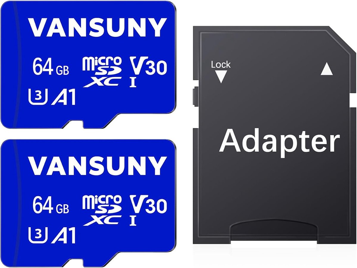 SnelShoppen - Micro SD Kaart 64GB 2-Pack met SD Adapter - UHS-I, U3, A1, V30, C10 - Tot 90MB/s Leessnelheid voor 4K Video en Foto Opslag