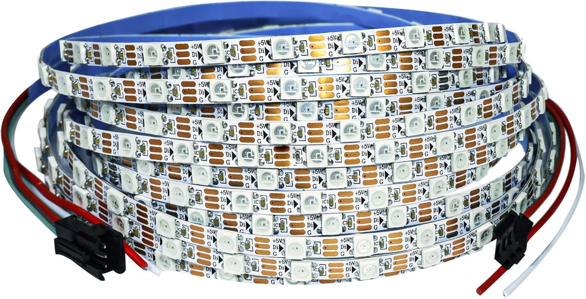 SnelShoppen - WS2812B LED Strip Light 5V, 5mm Ultra Dun RGB Pixel LED Strip 5m met 300 LEDs, Flexibele Wit PCB voor Feest, Decoratie, DIY Projecten