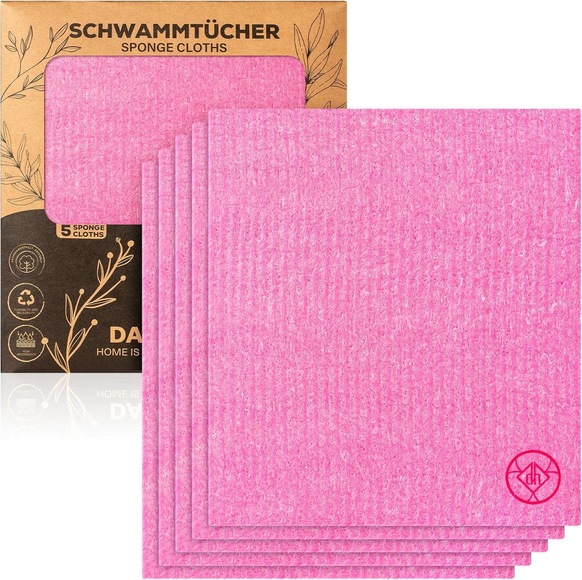 SnelShoppen - 5-Delige Set Premium Sponsdoeken Roze | Duurzaam, Wasbaar, Herbruikbaar | Keuken Handdoeken & Afwasdoeken in Één | Voor Huishoudens & Sc