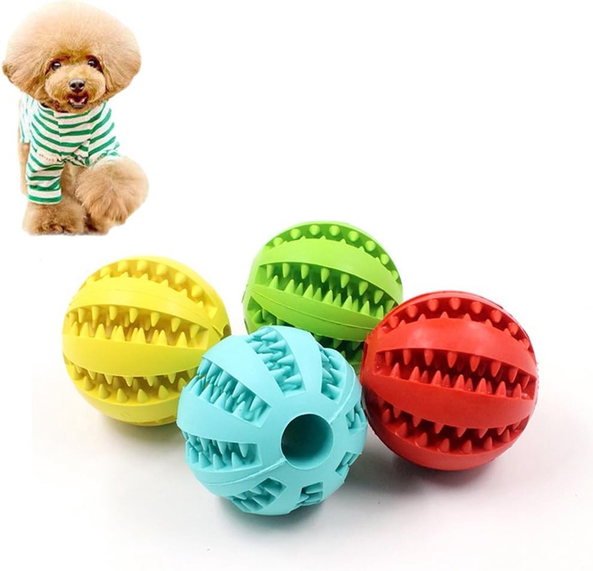 Robuuste hondenballen set van 4, bijtsbestendige speeltjes voor honden met tandverzorging, natuurlijk rubber, ideaal voor kleine honden (5 cm)