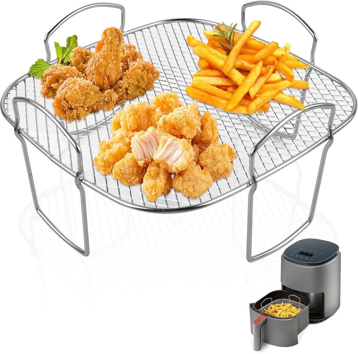 SnelShoppen Heteluchtfriteuse Accessoires Grillrooster 5 5l XXL 6 4l Roestvrij Staal Vierkant Compatibel met Meeste Airfryers