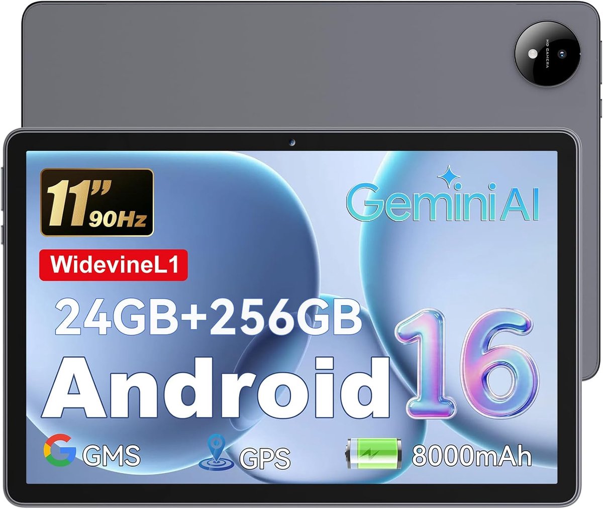 SnelShoppen - 11 Inch Tablet Android 16 Octa-Core 24GB RAM 256GB ROM 1TB 1920x1200 FHD IPS Scherm GPS Bluetooth 5.2 Wifi Grey