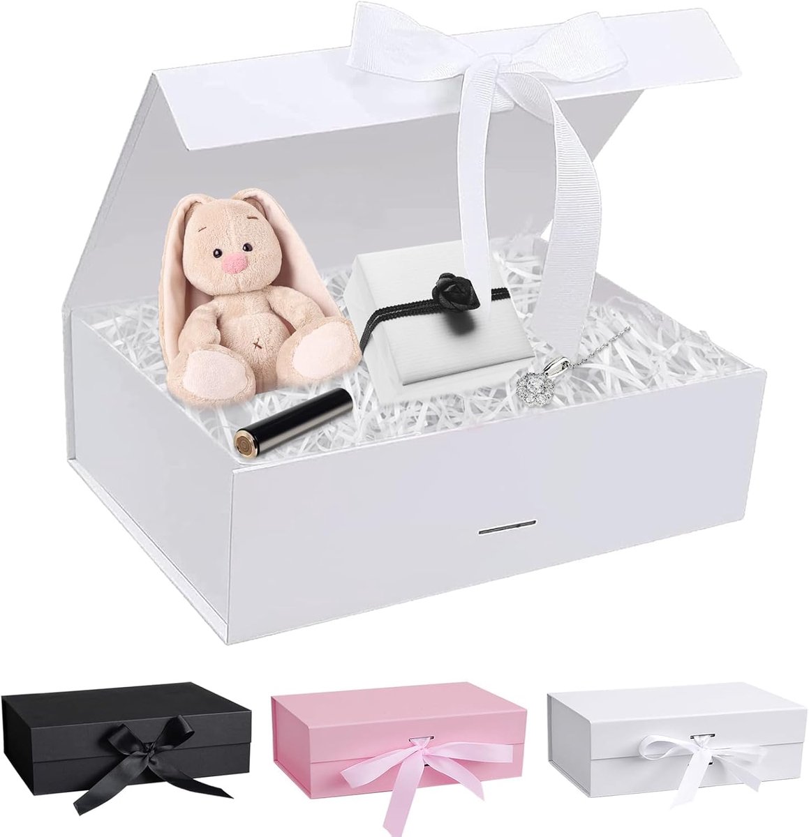 SnelShoppen - Gift Box 21 x 17 x 7 cm met Magnetische Deksel en Strik - Luxe Cadeaubox voor Verjaardagen, Bruiloften, Kerst, Halloween - Diverse Kleur