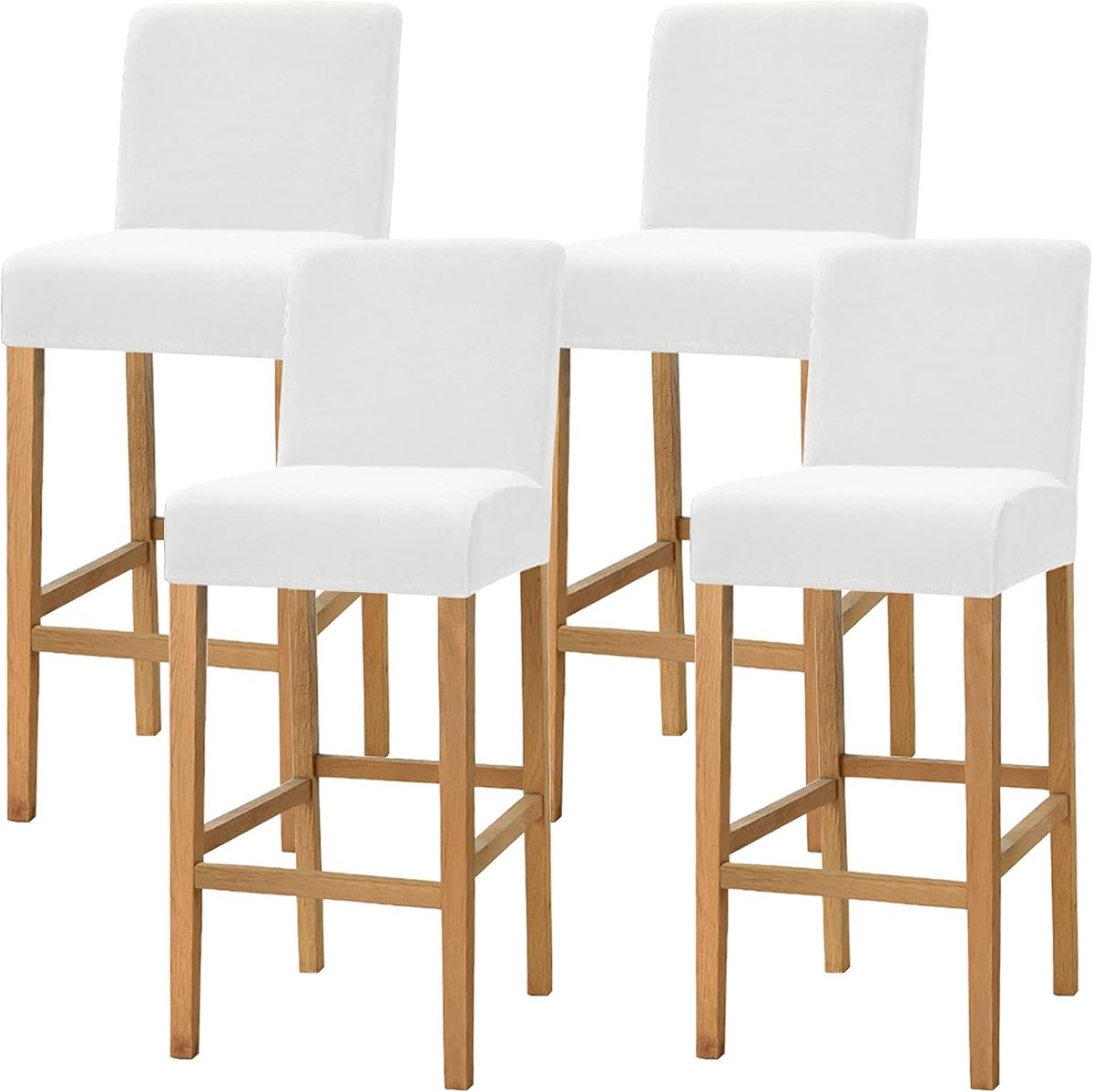 SnelShoppen - Dimatic High Stretch Bar Stool Cover - Velvet Stoelhoes voor Eetkamer, Café en Bar - Set van 4 Witte Stoelcovers - Anti-slip, Elastische