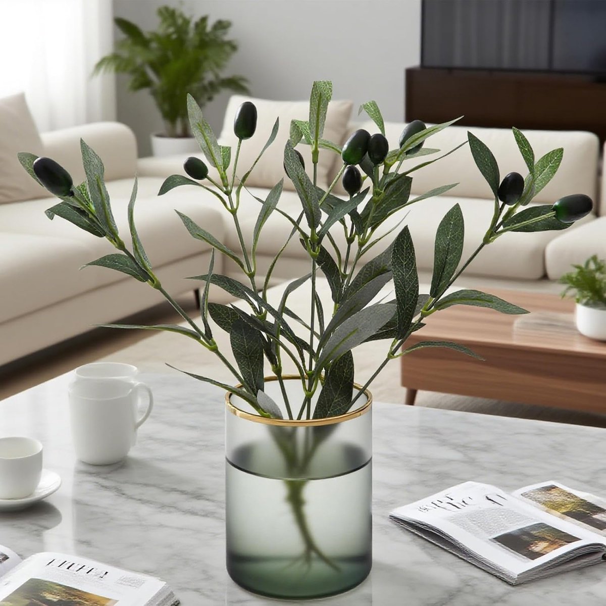 SnelShoppen - 10 Stuks Kunstmatige Olijftakken 30 cm met Schuimvruchten, Natuurlijke Look, Buigbare Decoratieve Takken voor Vaas, Bruiloft, Woonkamer,