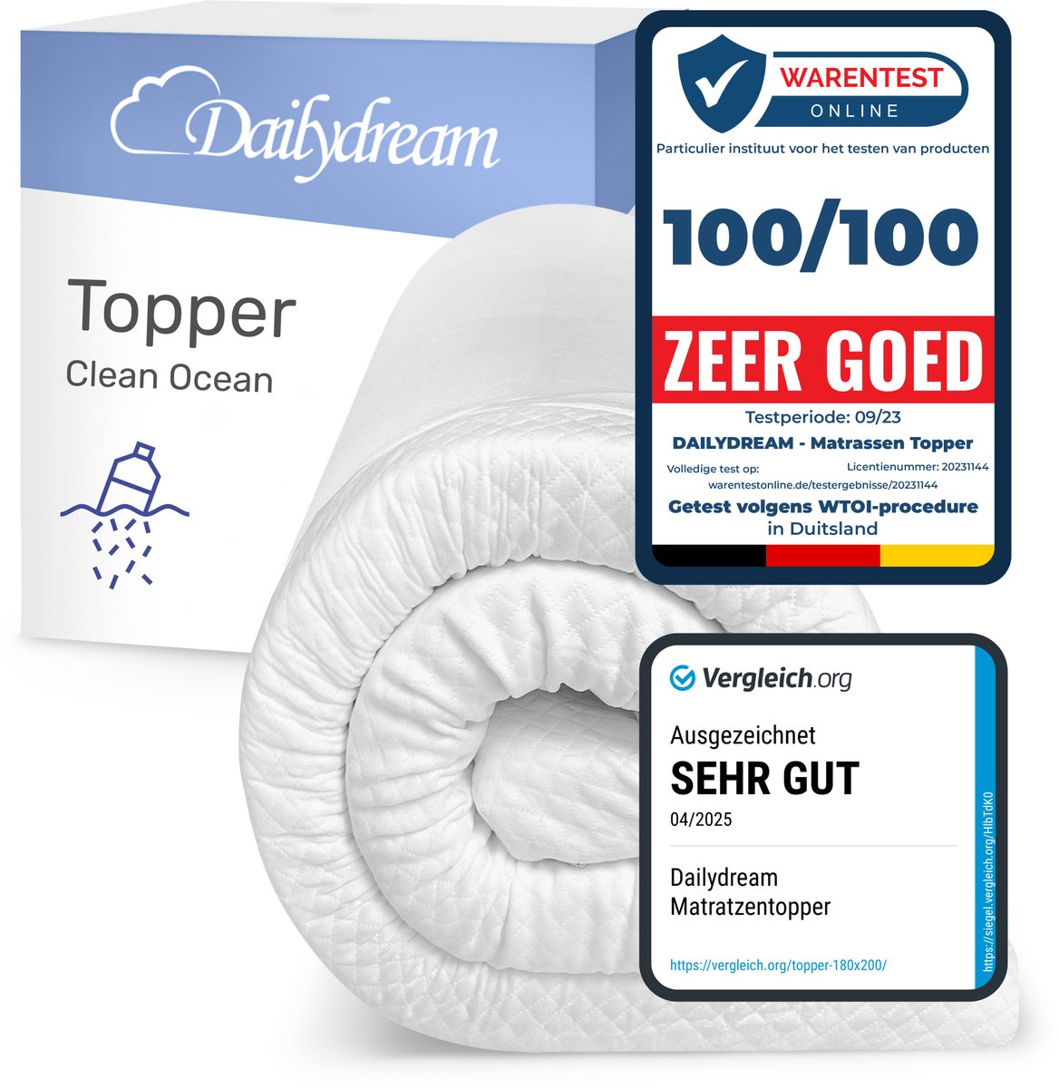 Dailydream matras topper - Clean Ocean - Memory Foam - 80x200cm