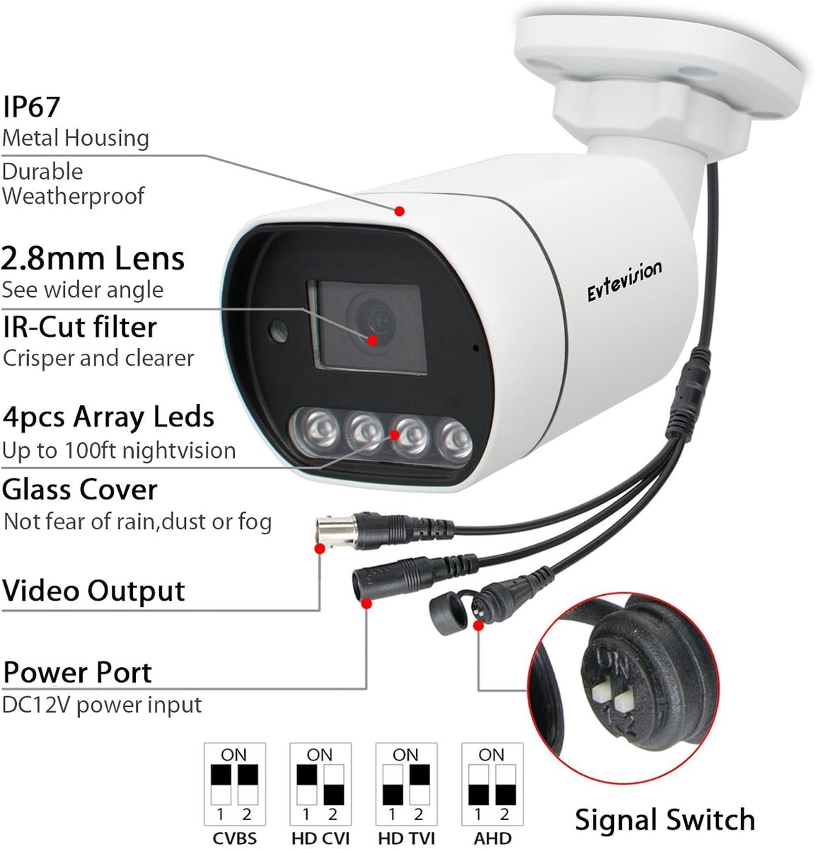 SnelShoppen - 5MP Beveiligingscamera AHD/HD-TVI/CVI/CVBS 4-in-1 IR Bullet Surveillance Camera's voor Binnen/Buiten met 2.8mm HD Lens en 100ft Nachtzic