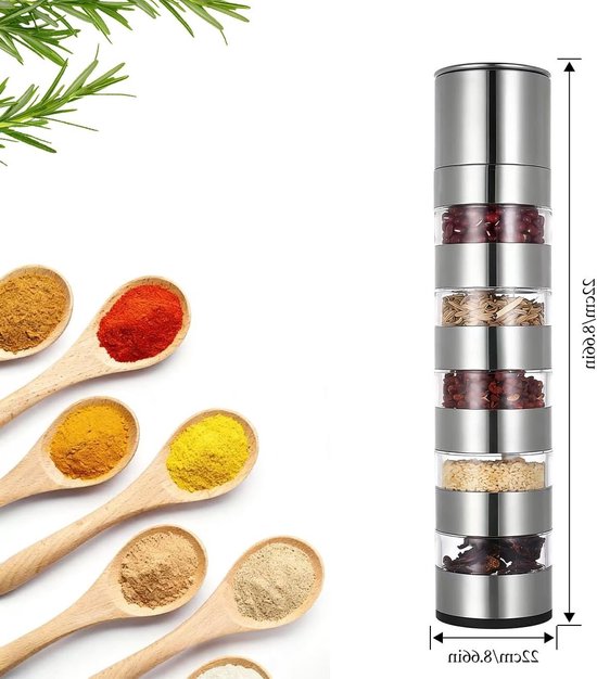 Draagbare 5-in-1 kruidenstrooier, mini kruidenpotjes van roestvrij staal voor camping, picknick en outdoor gebruik met molen en handige reiskruidenbox — afbeelding 5