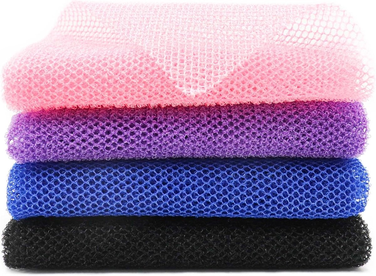 SnelShoppen - 4 Stuks Afrikaanse Net Peeling Towel - Lange Nylon Bad Spons voor Diepe Huidreiniging en Peeling - Geschikt voor Douche en Bad - Flexibe