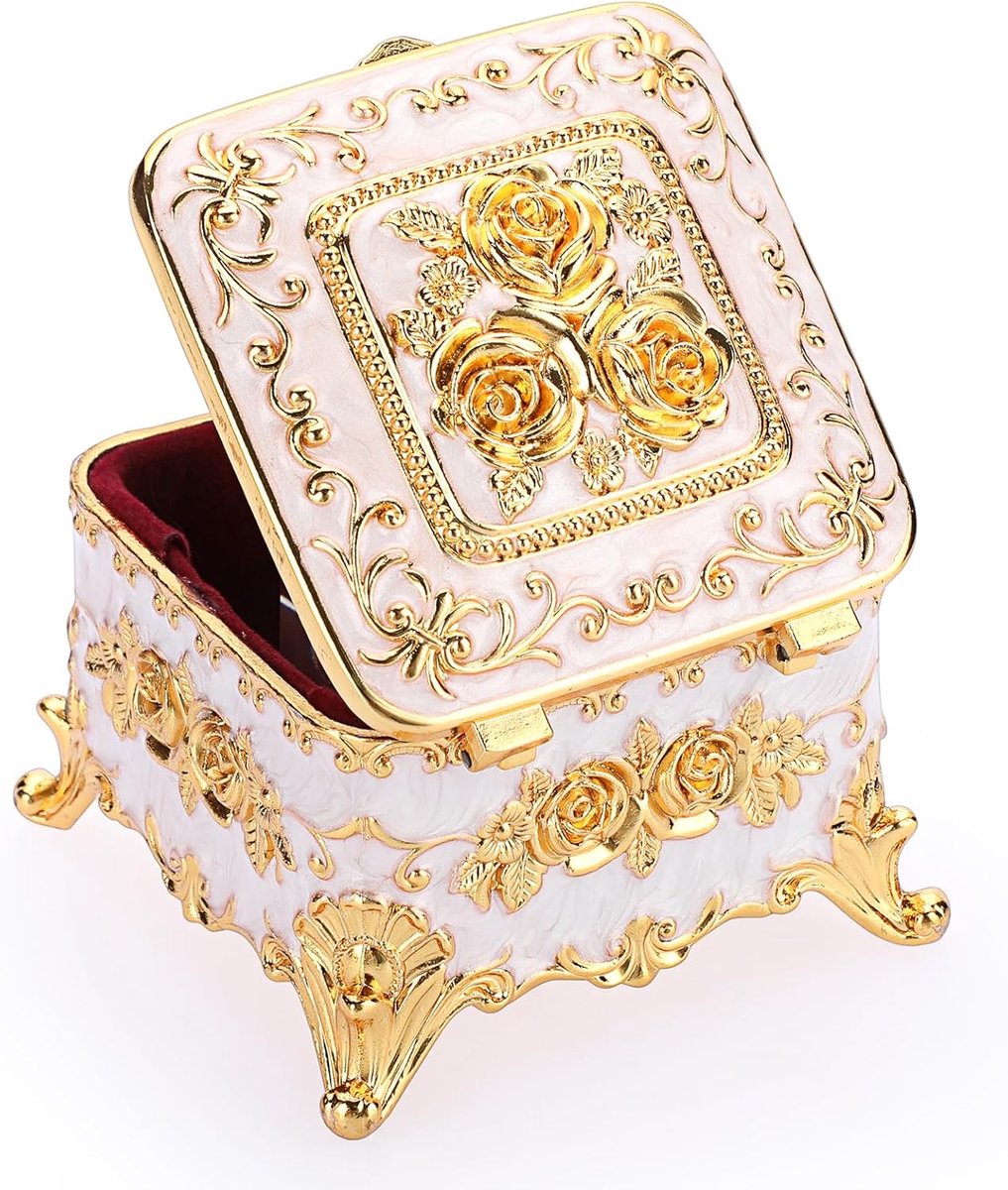 SnelShoppen - Vintage Sieraden Doosje, Juweel Organizer, Emaillen Metaal, Ring Houder, Oorbellen Opbergbox, Decoratieve Opbergdoos, Cadeau voor Vrouwe