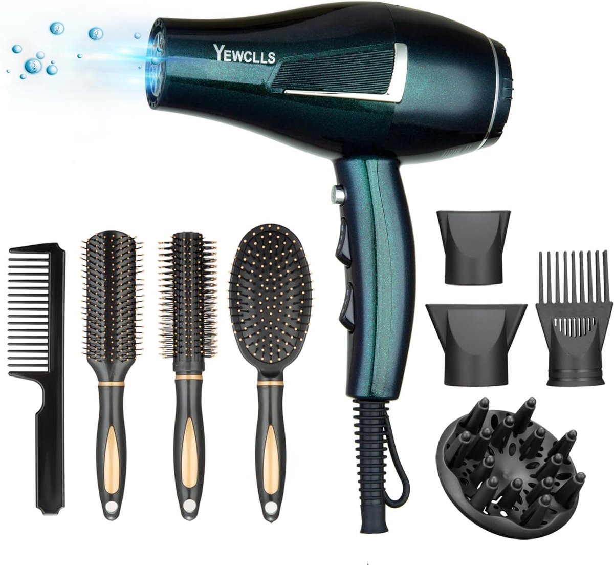 SnelShoppen - Professionele Föhn 2100W - Sneldrogende Haardroger met 2 Snelheden, 3 Warmte-instellingen, 2 Concentrators, 4 Kammen, 1 Diffuser - Groen