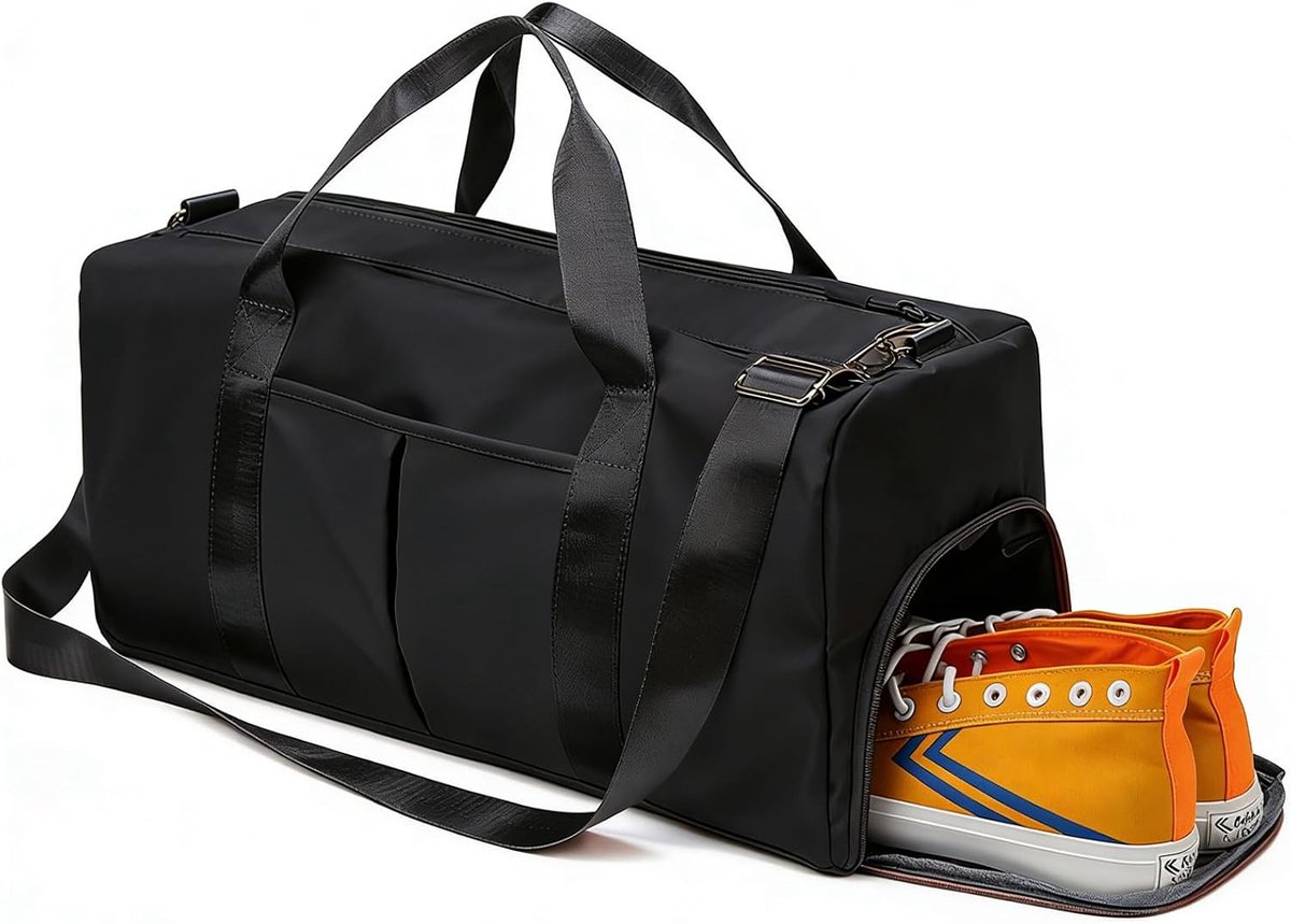 SnelShoppen - Handbagage Ryanair 40x30x20 cm - 17L Onderzit Bagage - Weekendtas Sporttas met Nat & Schoen Compartiment - Zwart